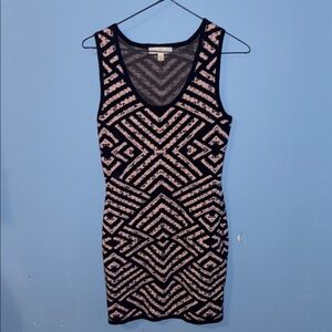 Geometric Patterned Black and Pink Dress